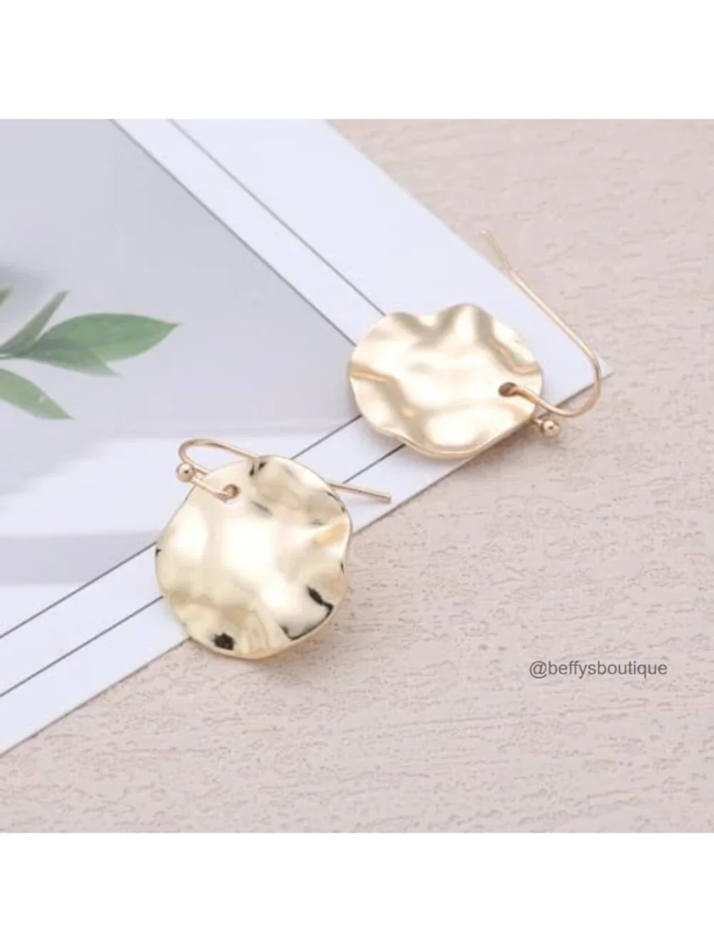 Hammered Disc Dangle Earrings Boho Vintage Style Alloy Drop